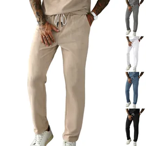 Men American Style Corduroy Straight Leg Pants Casual Loose Fit Drawstring Sweatpants For Men Spring Summer Thin Trousers