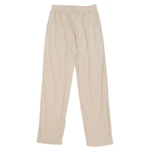 Detailed back view of men's beige corduroy straight leg casual pants with elastic waist