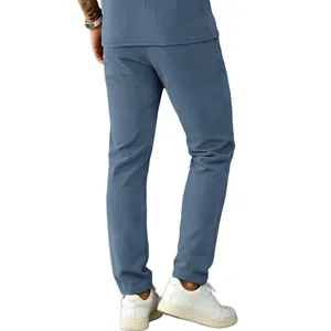 Detailed back view of men's blue corduroy straight-leg casual trousers for daily wear