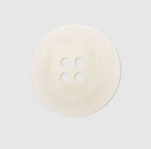 Close-up macro view of high-quality off-white resin button with 4-hole marble texture detail.