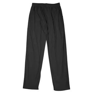 Detailed view of men's black corduroy casual trousers with a straight leg design