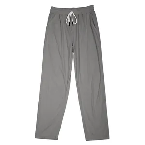 Texture detail of grey corduroy straight-leg drawstring casual pants for men