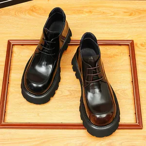 Premium men's leather business shoes in vintage British style with thick lug soles