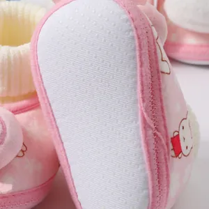 Detail view of infant winter warm booties with non-slip sole and soft fleece lining