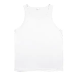 Front view detail of white men's quick-dry sports tank top with round neck
