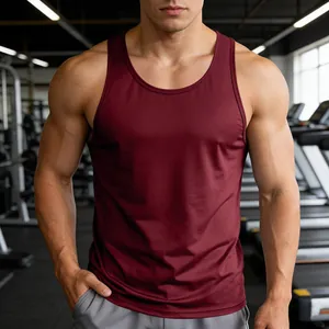 Men's quick-dry athletic gym tank top in wine red, highlighting muscle fit and fabric.