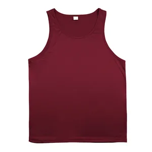 Professional view of a maroon men's quick-dry athletic gym tank top vest shirt