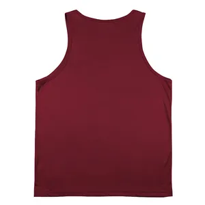 Detailed back view of a men's burgundy racerback gym tank top in quick-dry fabric