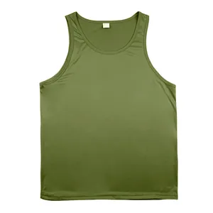 Close-up front view of olive green quick-dry gym tank top for men's fitness training