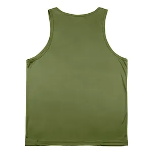 Back view of a men's olive green quick-dry athletic tank top for gym workouts.