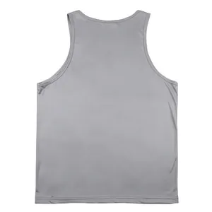 High-quality detailed back view of gray men's quick-dry sports gym tank top vest