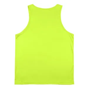 Detailed back view of a vibrant neon yellow men's quick-dry gym athletic tank top