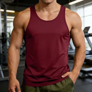 Men's burgundy quick-dry muscle fit gym tank top for workout and bodybuilding