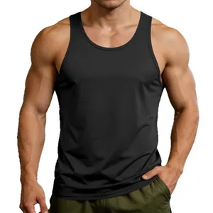 Men's black quick-dry muscle fitness tank top for gym workout
