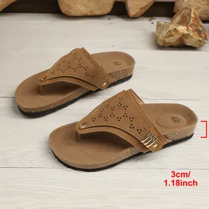 Detailed view of women's ethnic hollow out wedge sandals showing 3cm platform heel height