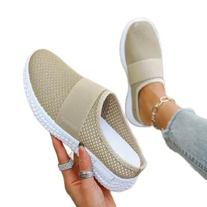 Atmungsaktive Damen Mesh-Sandalen zum Reinschlüpfen mit weicher Sohle in Beige-Ton
