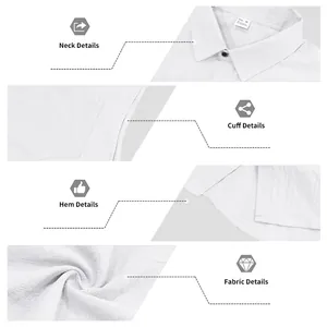 Detail view of white linen sleeveless shirt showing collar, hem, and fabric texture.