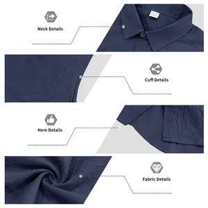 Detailed macro view of navy linen sleeveless shirt fabric and stitching