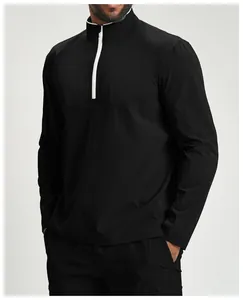 Detail of men's quick-dry sports jacket with contrast white zipper and mock neck