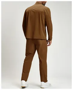 Detailed back view of a men's brown quick-drying recycled fabric sports tracksuit set.