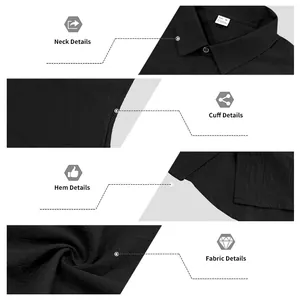 Detailed macro view showing linen fabric texture and neck stitching on black sleeveless shirt
