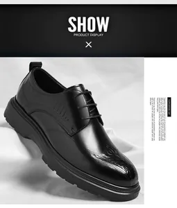 Macro detail shot of men's black business dress shoes with crocodile embossed pattern