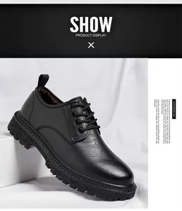 Détail de la vue latérale des chaussures Derby en cuir noir décontractées pour hommes