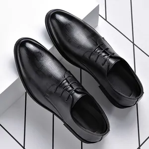 Chaussures de Ville Business pour Hommes Bout Pointu à Lacets Chaussures de Mariage Formelles Style Coréen Cuir Recyclé Texture Crocodile Noir