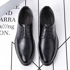 Chaussures de ville pour hommes en cuir texturé noir à lacets pour mariages formels