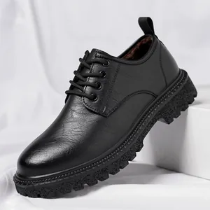 Chaussures en Cuir Business Décontracté pour Hommes Brillantes Motif Lychee Bout Rond Lacet Derbys Style Britannique Semelle Épaisse Antidérapant Oxfords pour Costume