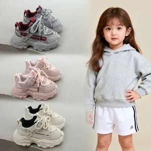 Detailed view of children's breathable sneakers in multiple colors with model demo