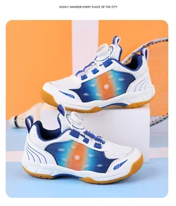 Close-up of lightweight children's badminton shoes with breathable mesh and vibrant colors