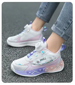 Stylish girls' white sneakers with purple heart patterns and star sequins details