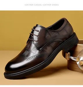 Close-up of men's embossed brown leather brogue dress shoes with lace-up detail