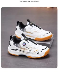 Chaussures de badminton blanches pour enfants avec semelles en gomme antidérapantes