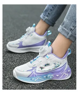 Detailed view of girls' princess style sneakers with glitter accents and heart patterns