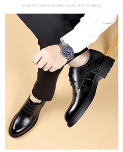 Close-up view of men's black embossed leather Brogue shoes for business and formal attire