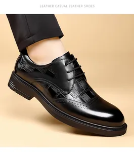 Elegant black leather embossed brogue dress shoes for men with classic lacing design