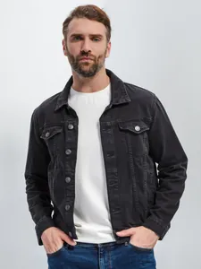 Herren Klassische Revers Denim Jacke Gewaschene Baumwolle Lockere Passform Einreihige Oberbekleidung Lässige Retro Cargo Jacke