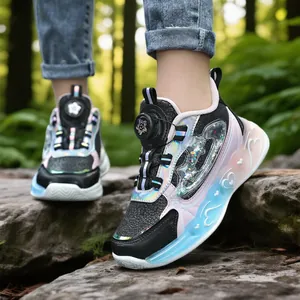 Girls waterproof non-slip running sneakers with heart pattern and LED lighted soles