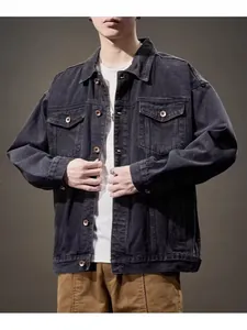 Oversize-Jeansjacke für Herren in Schwarz mit Revers und Brusttaschen