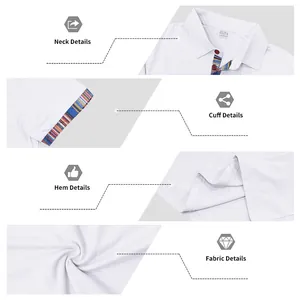 Detailed views of Navajo-style polo shirt showing neck, cuffs, hem and fabric.
