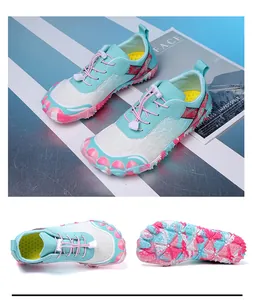 Detailed view of breathable aqua shoes with non-slip colorful sole for outdoor activities