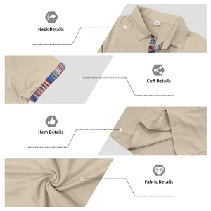 Detailed macro views of men's Navajo polo shirt showing neck, cuff, hem and fabric texture