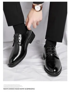 Detail of black leather dress shoes for men with textured pattern for formal business