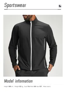 Vue détaillée de la veste de sport pour homme avec zip contrasté et infos sur le modèle.