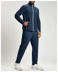 Veste de sport bleu marine pour homme avec col montant et zip blanc contrastant