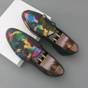 Herren Camouflage Doppel-Monk-Strap Lederschuhe Spitz Zulaufend Formal Dress Shoes 2025 Mode Casual Atmungsaktiv Weiche Sohle Loafers
