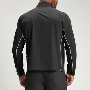 Veste de sport noire à séchage rapide pour hommes avec liserés blancs, vue arrière pro.