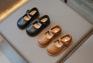 Chaussures Mary Jane classiques en cuir pour filles, coloris noir et marron, semelle souple